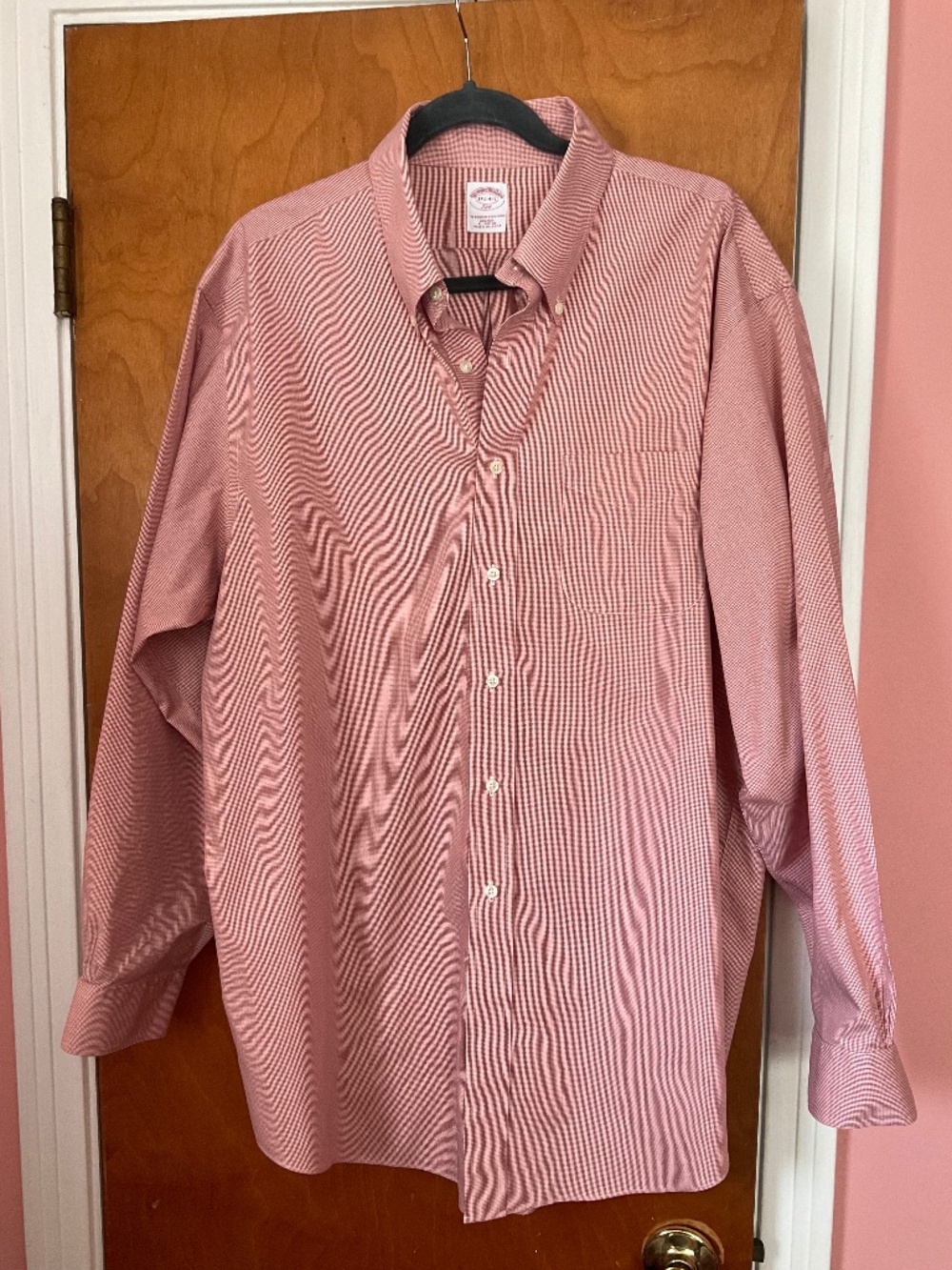 Brooks Brothers Men’s Shirt 346 Cotton Non-Iron 17 1/2 4/5 Tiny Red White Check